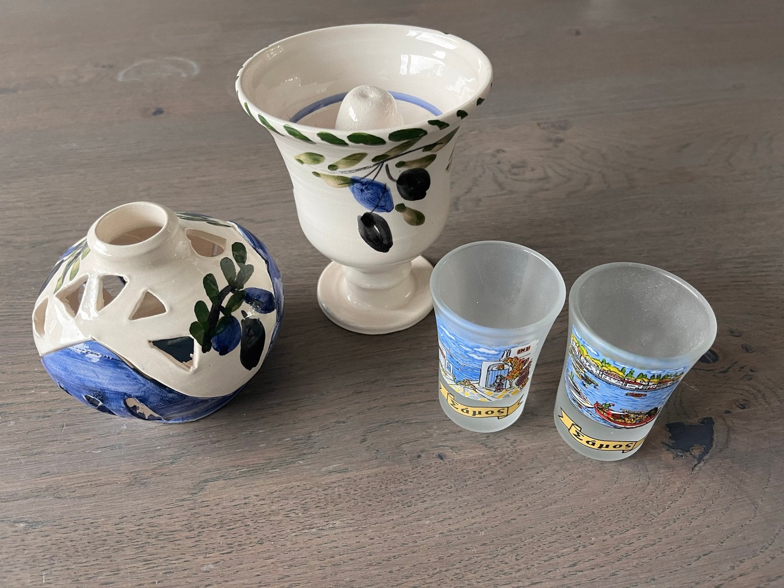 Griekse decoratie set: theelichthouder, beker, shotglaa, Ophalen