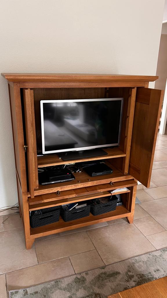 Massief eiken TV en stereo meubel (H144xB119xD60), Ophalen, Gebruikt, 100 tot 150 cm, Eikenhout
