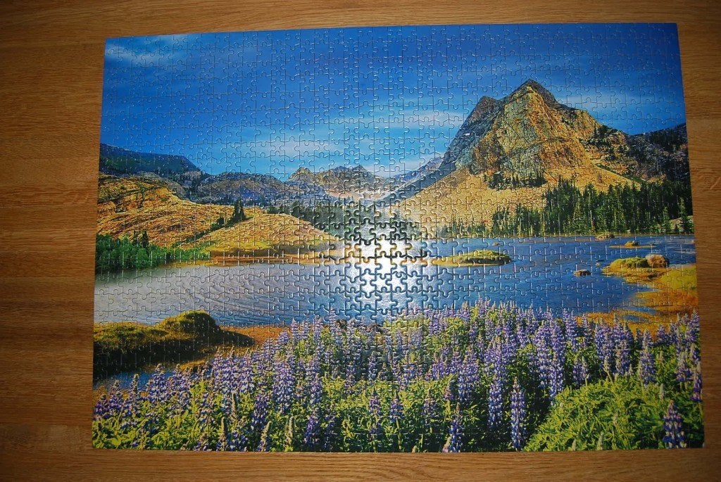 Puzzel Bergmeertje., Ophalen of Verzenden, 500 t/m 1500 stukjes, Zo goed als nieuw, Legpuzzel