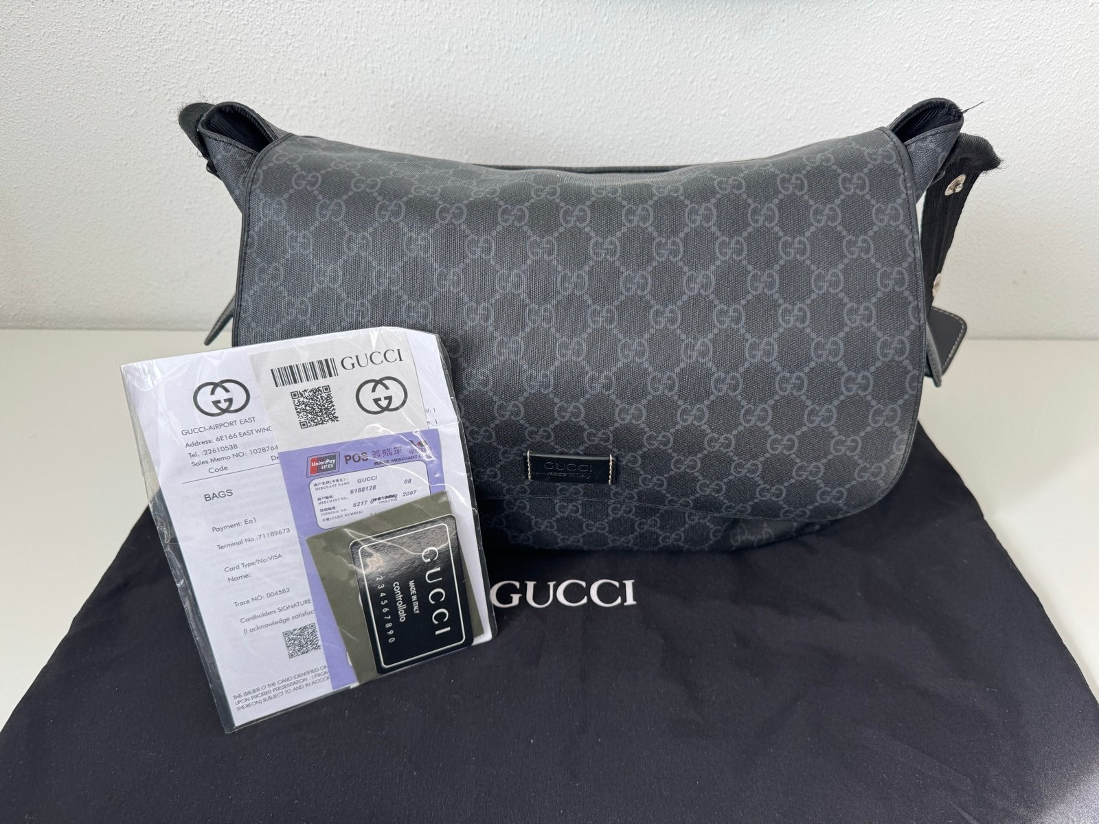 Gucci luiertas Zwart GG Supreme Canvas, Ophalen of Verzenden, Gebruikt, Zwart, Schoudertasje