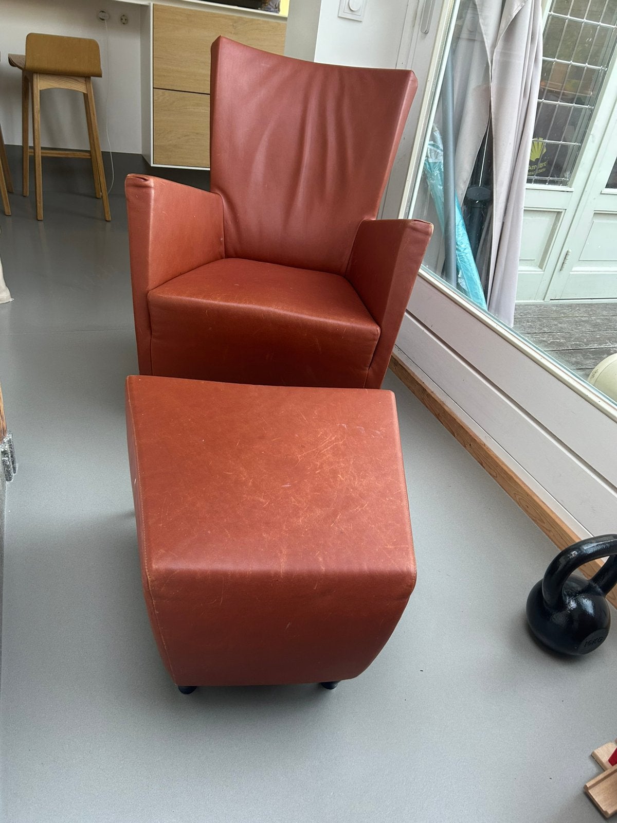 LABEL Cheo fauteuil + hocker | Gerard van den Berg | leer, Ophalen, Gebruikt, Eenpersoons, Minder dan 150 cm