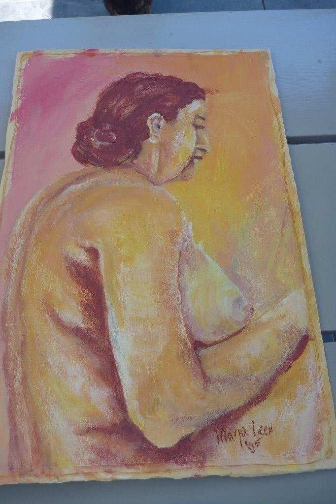Schilderij .Vrouwelijk naakt . Gesigneerd Marja Leen 1995, Antiek en Kunst, Ophalen of Verzenden