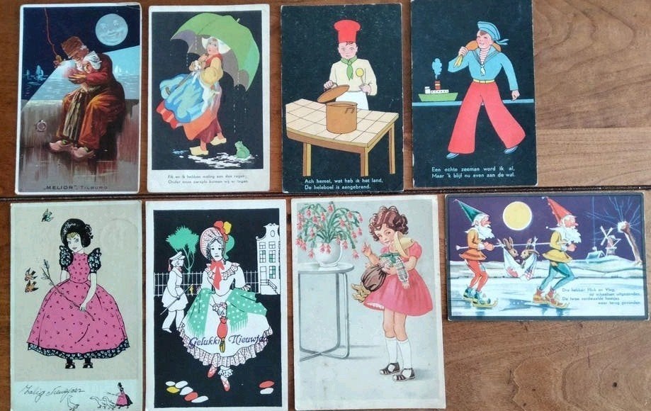 Set van 8 Vintage Ansichtkaarten - Diverse Afbeeldingen, Ophalen of Verzenden