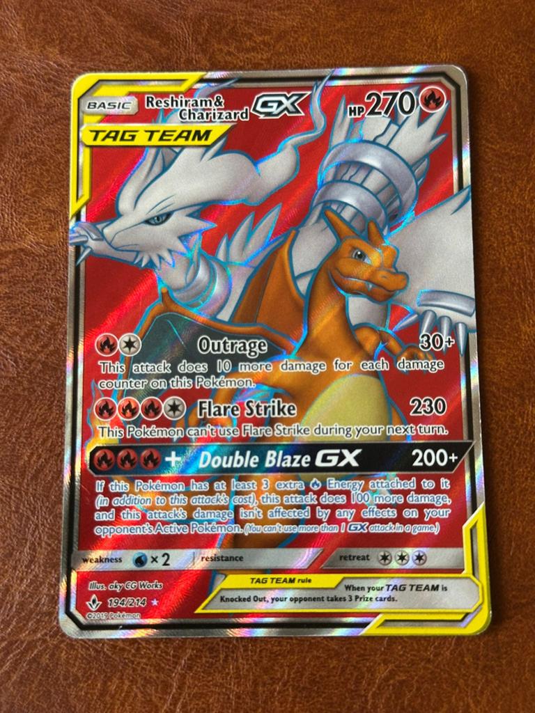 Braixen & Charizard 194/214 GX Tag team Unbroken Bonds, Ophalen of Verzenden, Nieuw, Losse kaart, Foil