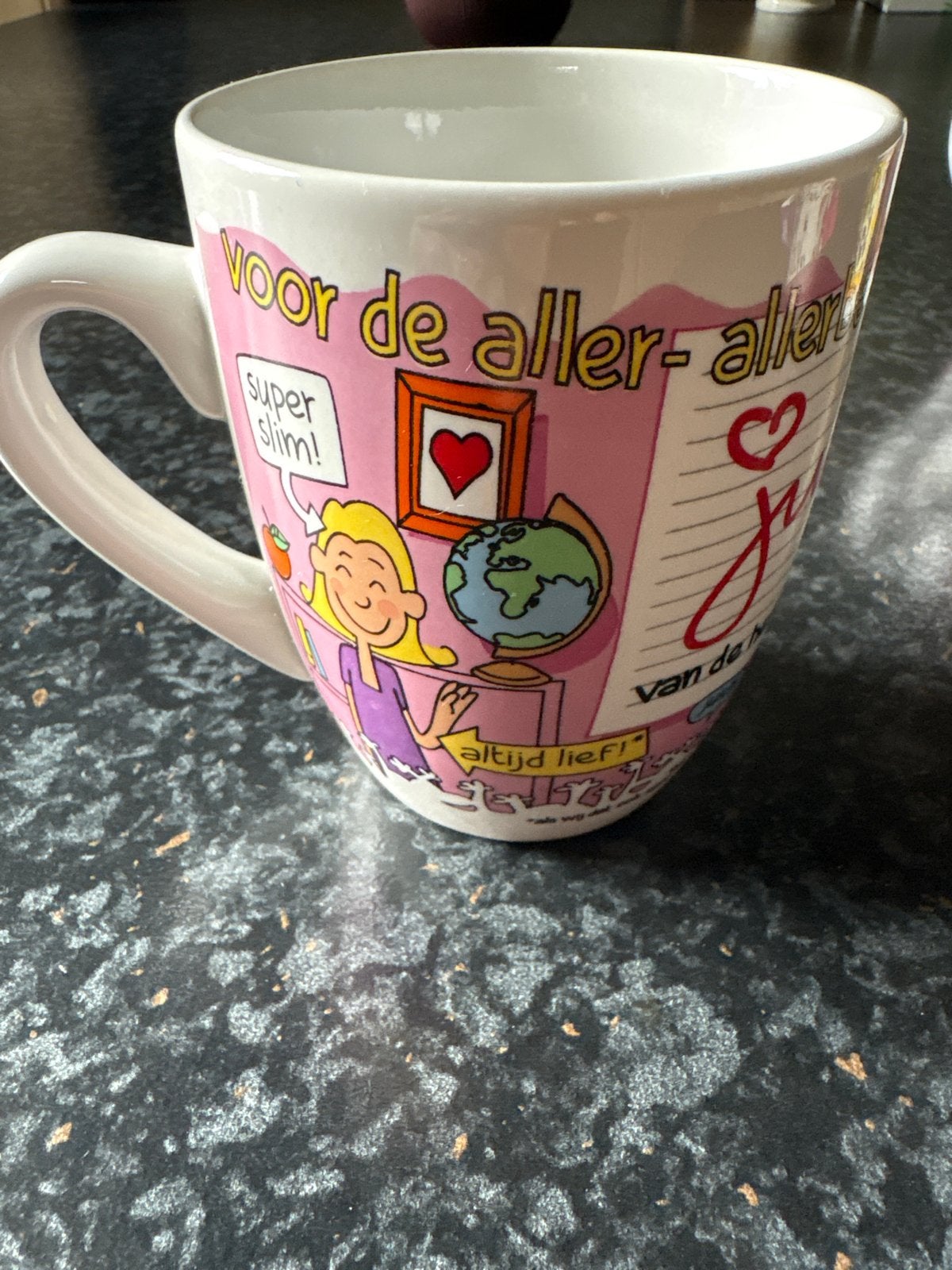 Mok 'Voor de allerliefste juf' - Nieuwstaat, Ophalen of Verzenden, Zo goed als nieuw, Meerkleurig, Steen/keramiek