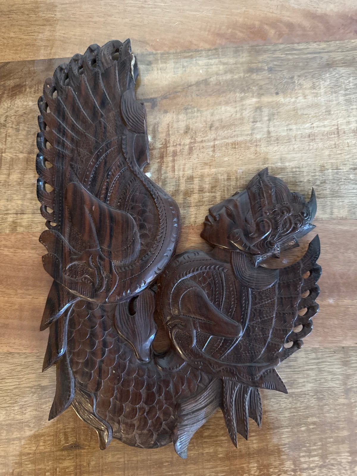 Houten wanddecoratie van een Balinese danseres, Ophalen of Verzenden, Handgemaakt, Wanddecoratie, 20 - 50 cm