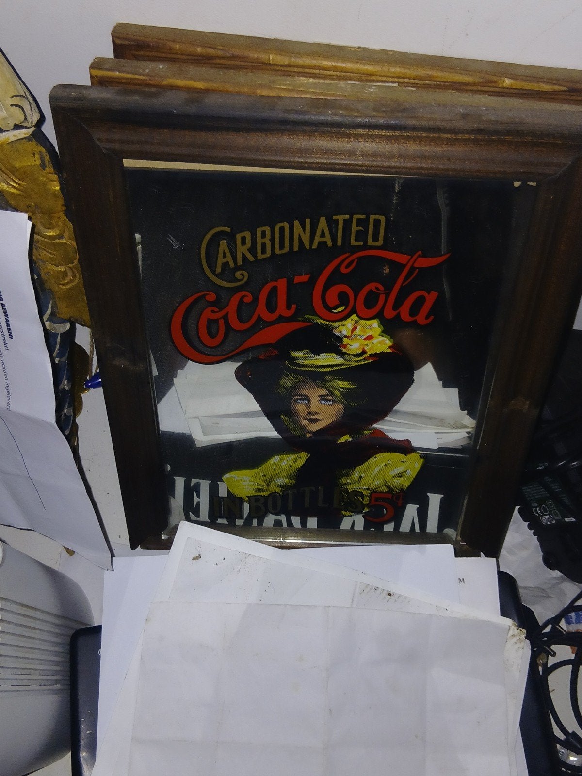 Vintage Coca-Cola Spiegel - Carbonated Coca-Cola, Ophalen of Verzenden, Rechthoekig, 50 tot 100 cm, 100 tot 150 cm