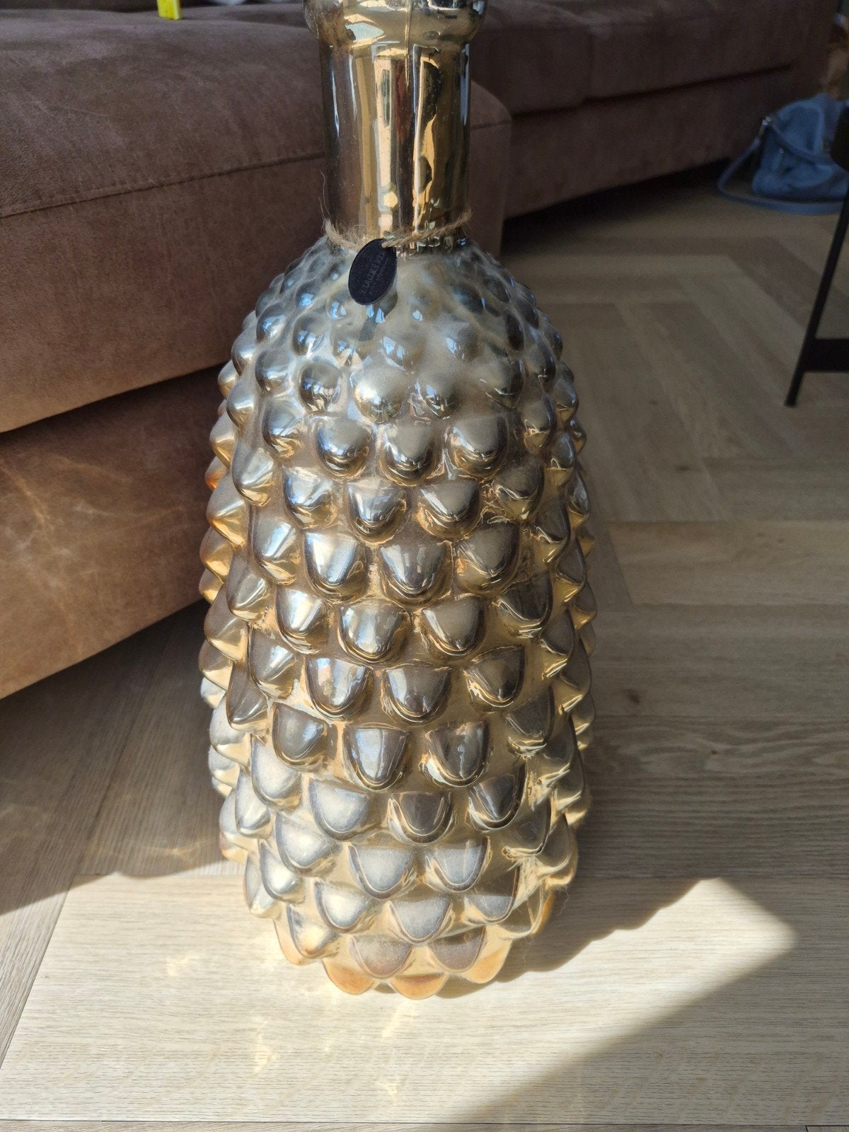 Riverdale Gouden Glazen Vaas - Ananas Design, Met patroon/structuur, Ophalen of Verzenden, Goud, Glas