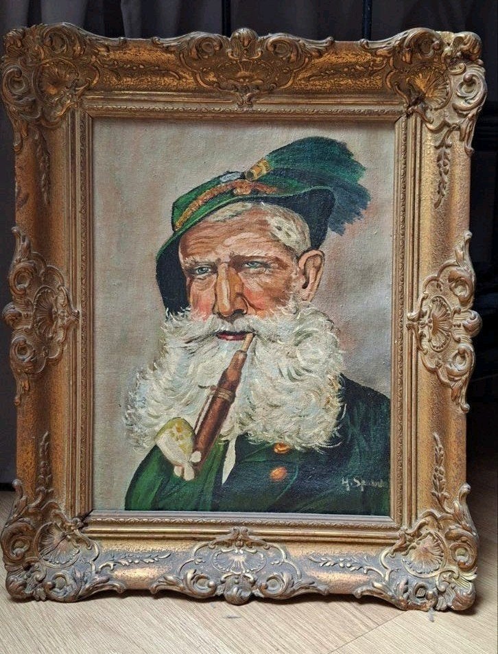 Olieverfschilderij: Portret van een man met pijp (48x58cm), Ophalen, Doek, Portret of Personen, Klassiek