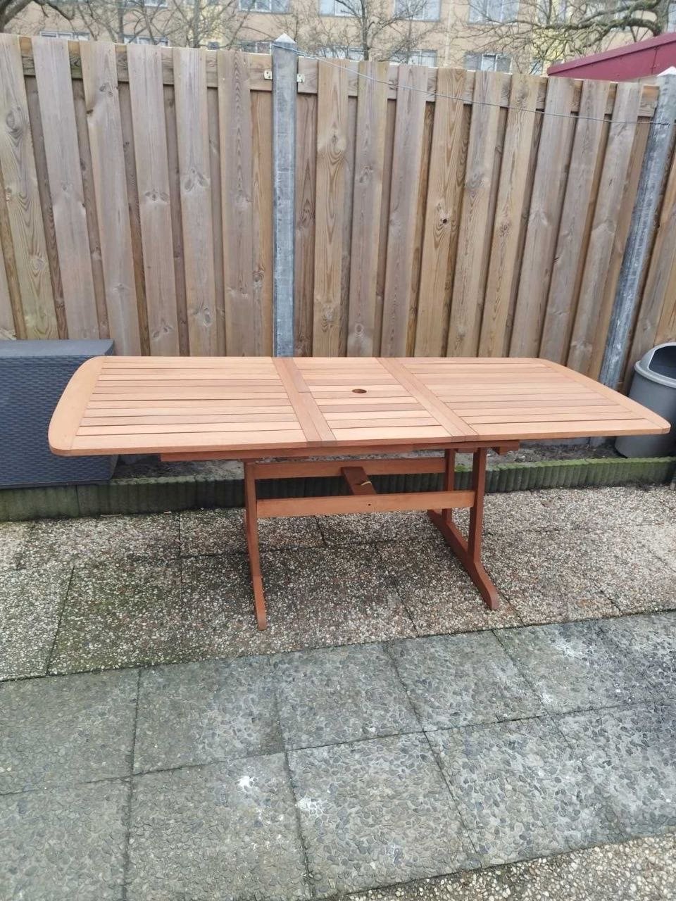 Uitschuifbare tuintafel van merbouw, Tuin en Terras, Tuintafels, Gebruikt, Rechthoekig, Hout, Ophalen