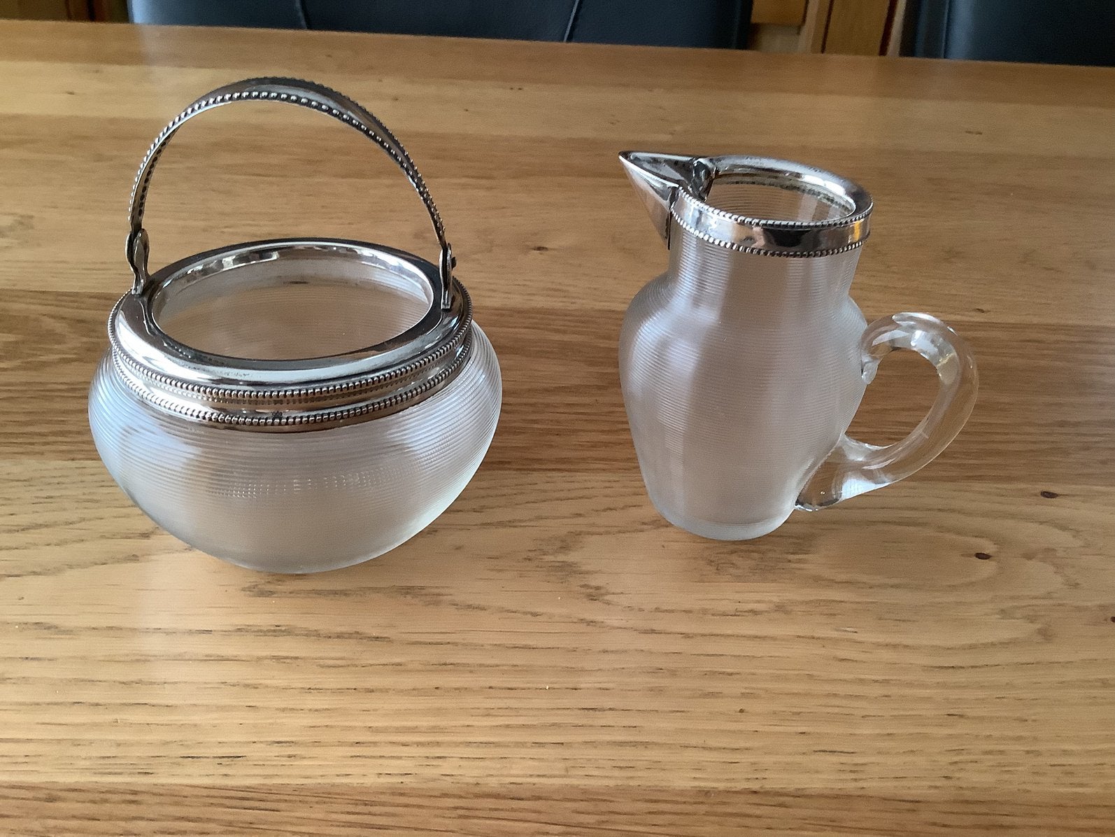 Antiek setje fries draadglas met echt zilver, Ophalen of Verzenden