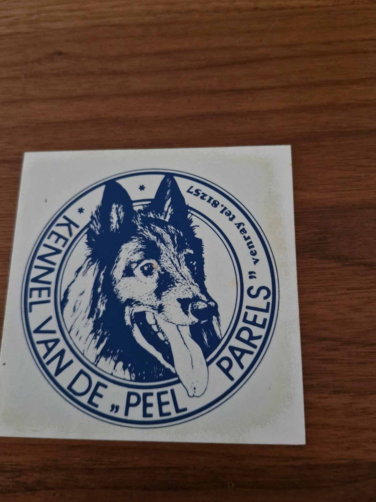 8928 Vintage Sticker "Kennel van de Peel Parels" met Hond, Ophalen of Verzenden, Gebruikt, Dier en Natuur