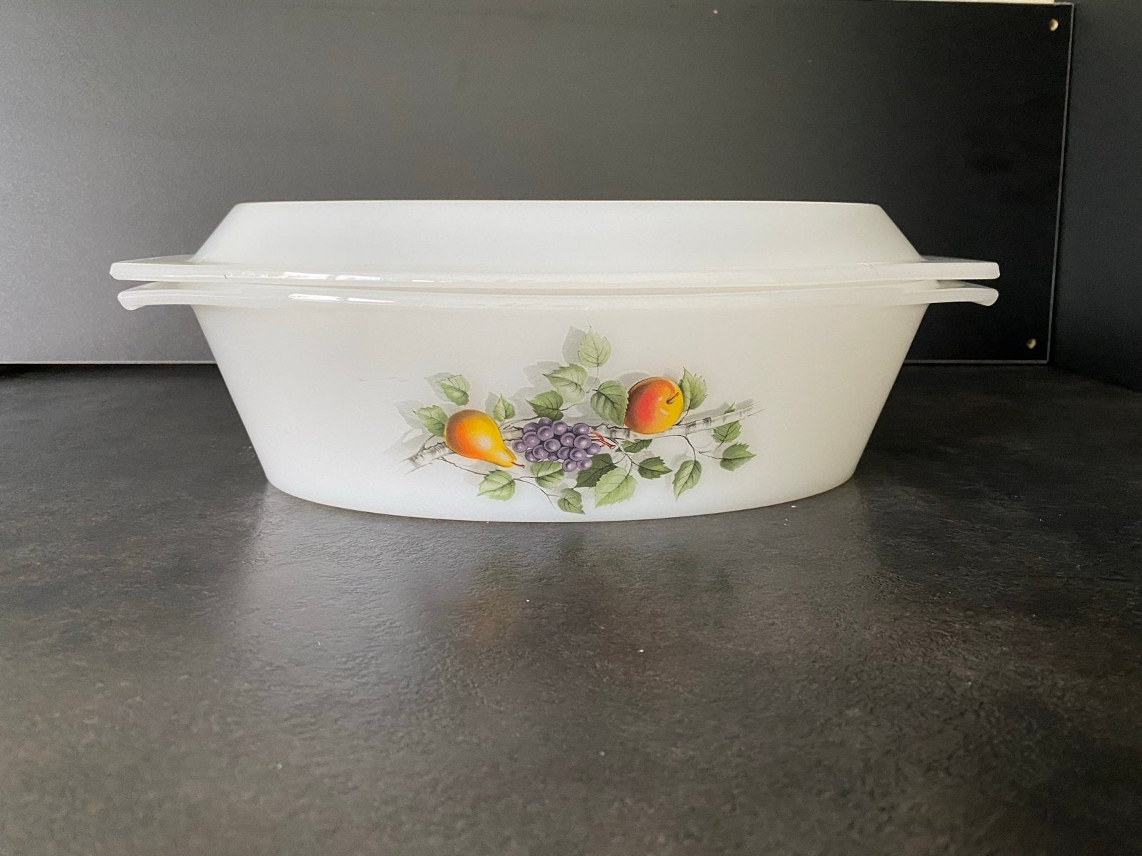 Vintage arcopal fruit de france Ovenschaal met Deksel, Antiek en Kunst, Ophalen of Verzenden