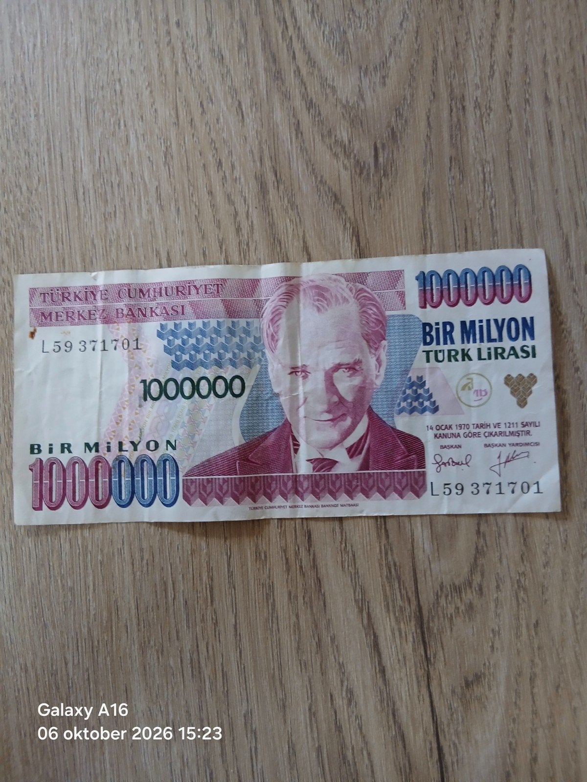 Turkse 1 miljoen Lira biljet - Mustafa Kemal Atatürk, Postzegels en Munten, Ophalen of Verzenden, Overige landen, 100 euro, Los biljet