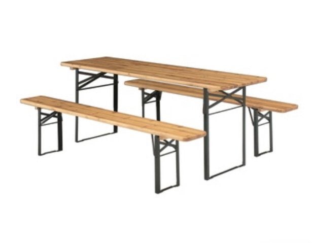 Biertafel met banken, hout,metaal., Tuin en Terras, Picknicktafels, Ophalen, Zo goed als nieuw, Inklapbaar, Rechthoekig