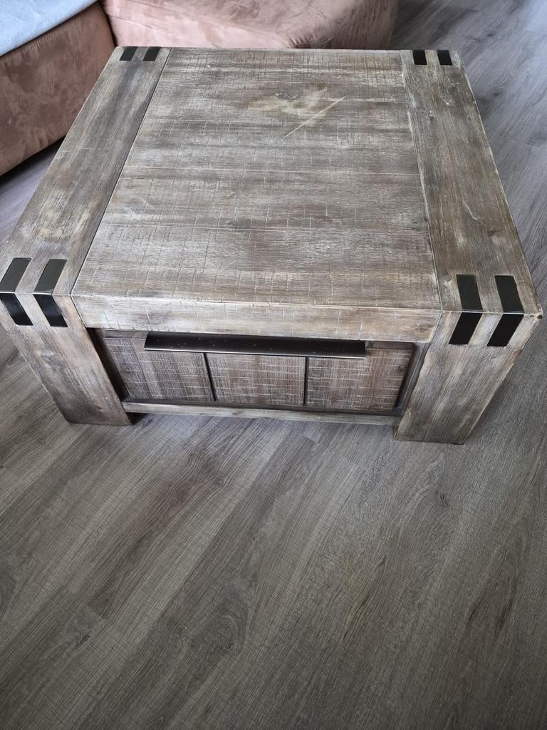 Tropisch Hardhout Salontafel met Laden - 88x88x42 cm, Ophalen, 50 tot 100 cm, Koloniaal, Vierkant