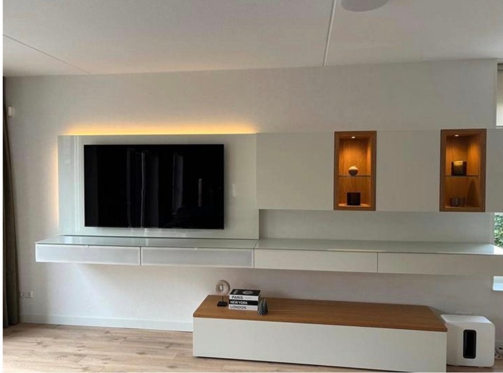 Hulsta Neo Zwevend TV-meubel - Wit/Eiken, Ophalen, Eikenhout, Zo goed als nieuw, 200 cm of meer