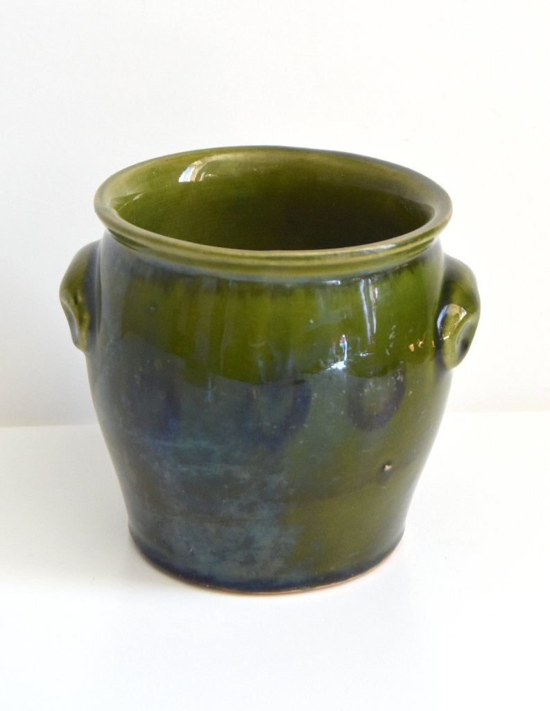 Vintage Duits aardewerken pot in een mooie groene kleur, Rond, Binnen, Ophalen of Verzenden, Zo goed als nieuw