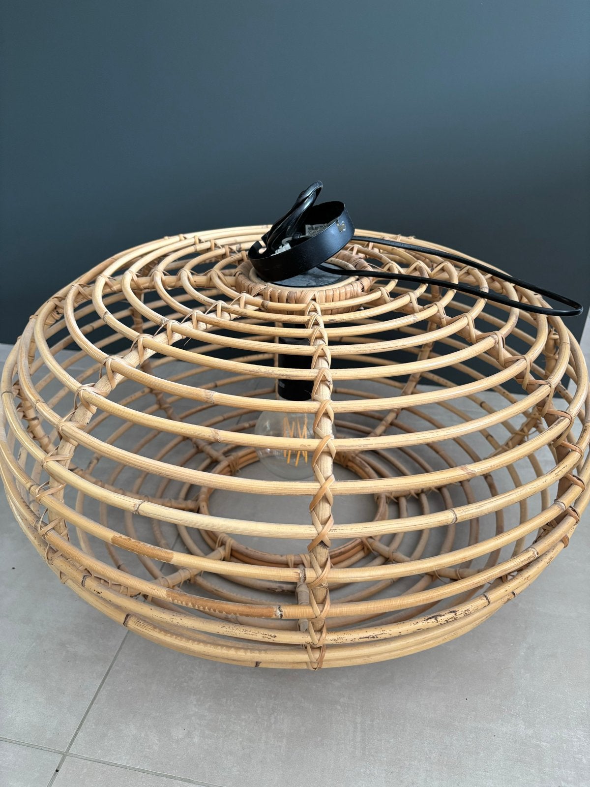 Rotan Hanglamp - Bohemian Stijl, Ophalen, Zo goed als nieuw, Natuurlijk materiaal, E27 (groot)