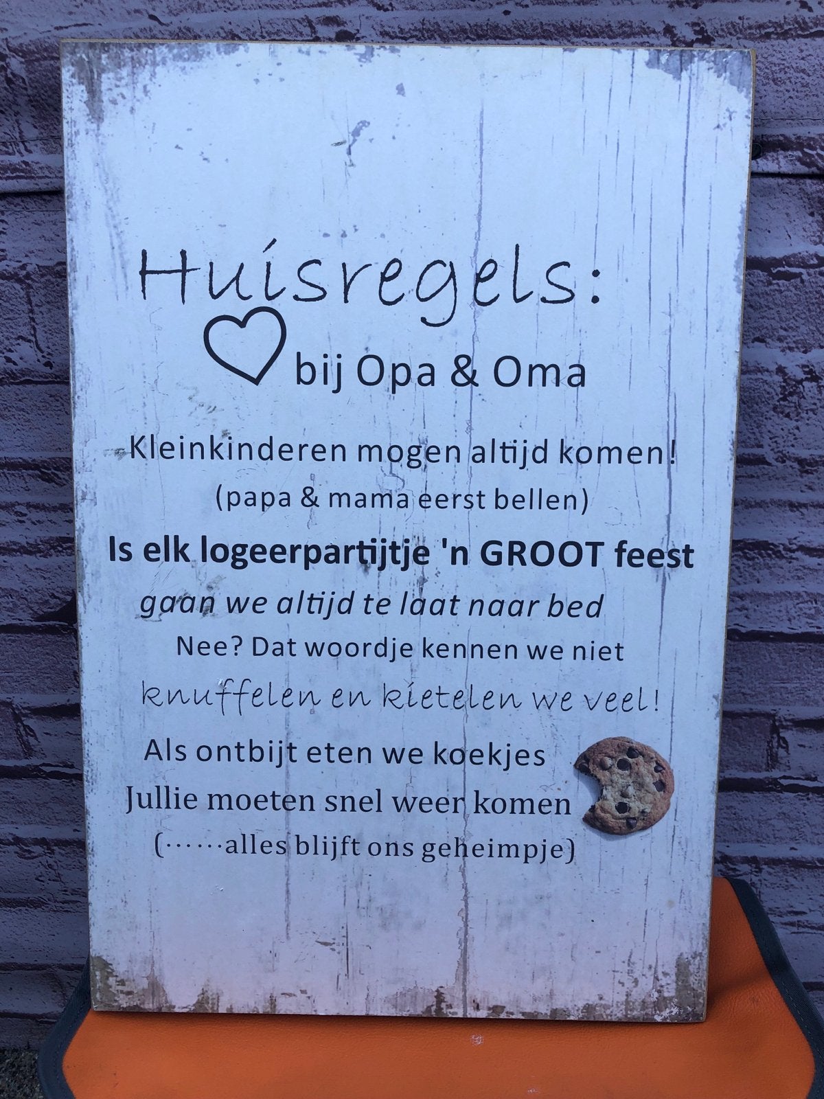 Houten bord met huisregels voor Opa & Oma, Huis en Inrichting, Woonaccessoires | Wanddecoraties, Eigen ontwerp, Gebruikt, Hout