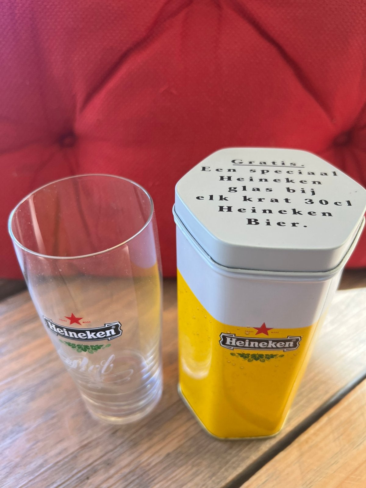 HEINEKEN Bierglas fluitje in Blik Met de naam ROB gegraveerd, Verzamelen, Ophalen of Verzenden, Nieuw, Glas of Glazen, Heineken
