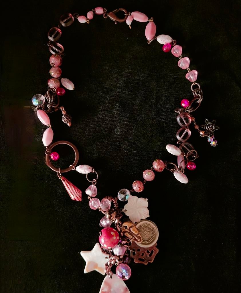 Prachtige handgemaakt glazen kralen ketting, Ophalen of Verzenden, Zo goed als nieuw, Overige materialen