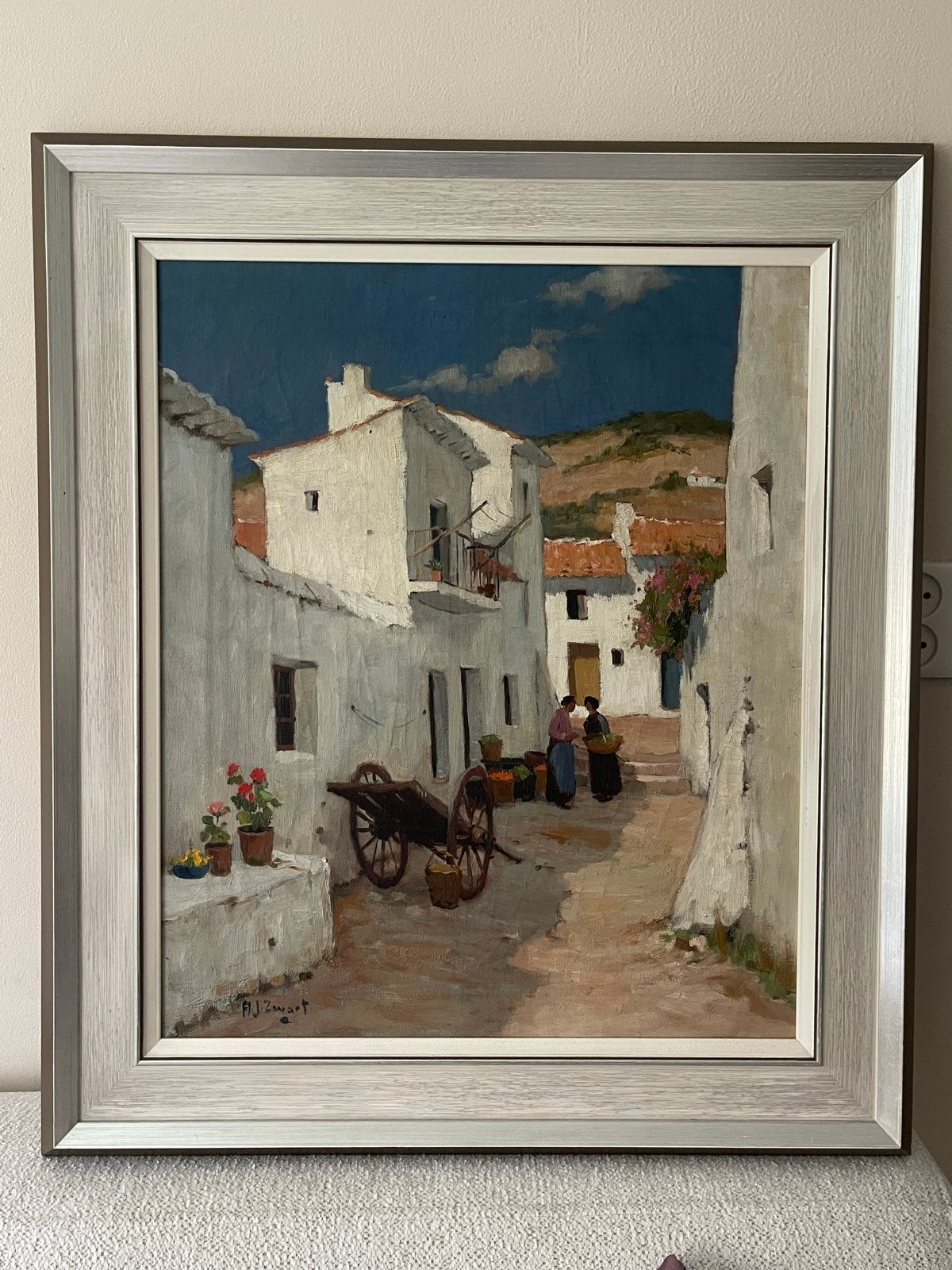 Arie Zwart (1903-1981) - Zonnig Spaans Straatje, Ibiza, Ophalen, Doek, Realistisch, Gesigneerd