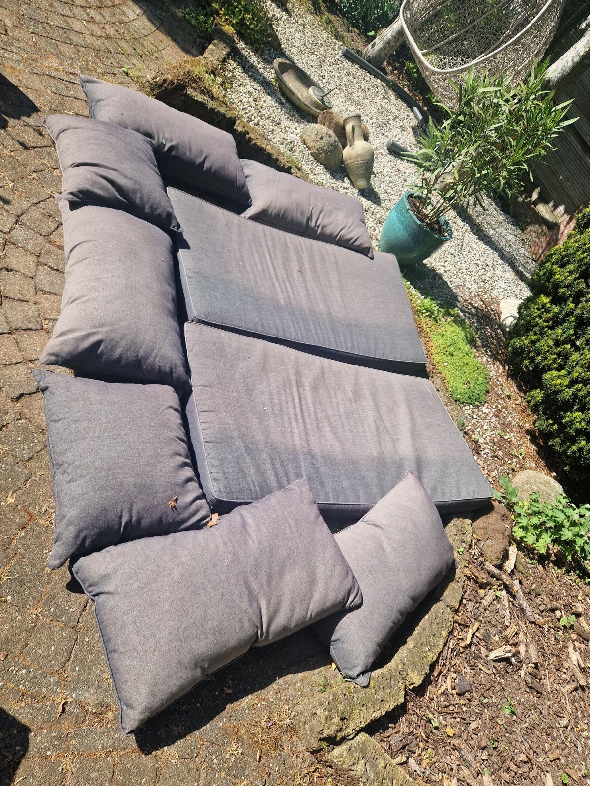 Loungekussens set - Antraciet/Grijs, verkleurd, Tuin en Terras, Tuinmeubel-accessoires, Ophalen