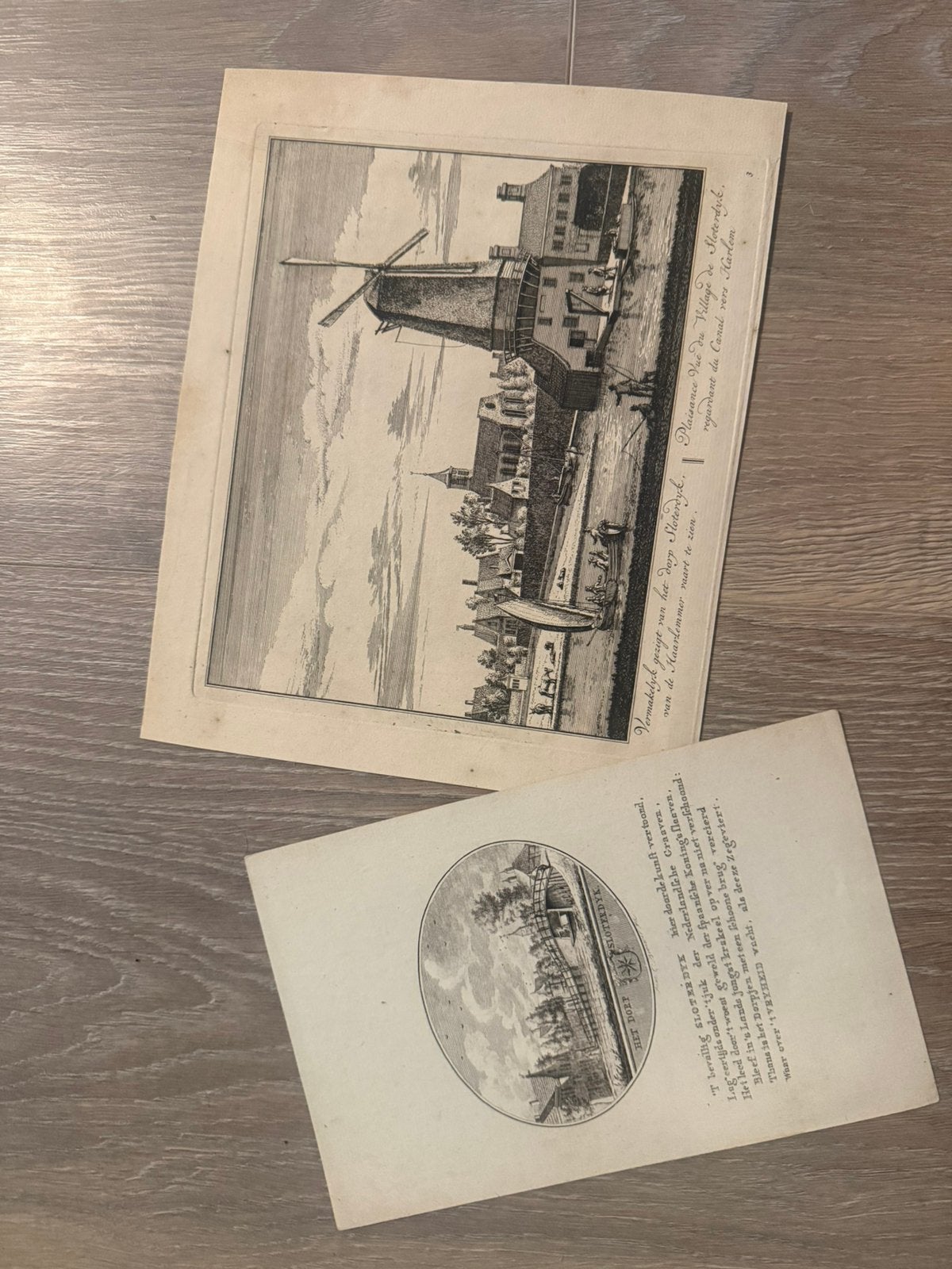 Twee historische prenten van Sloterdijk – Amsterdam, 23 cm, 19 cm, Ophalen of Verzenden, Origineel