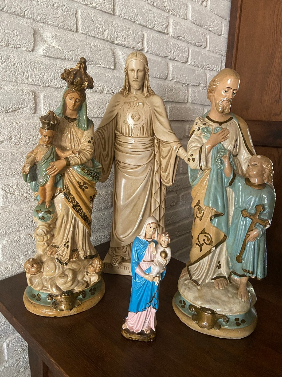 Set van 4 Antieke Religieuze Beelden - Maria, Jezus, Jozef, Antiek en Kunst, Ophalen