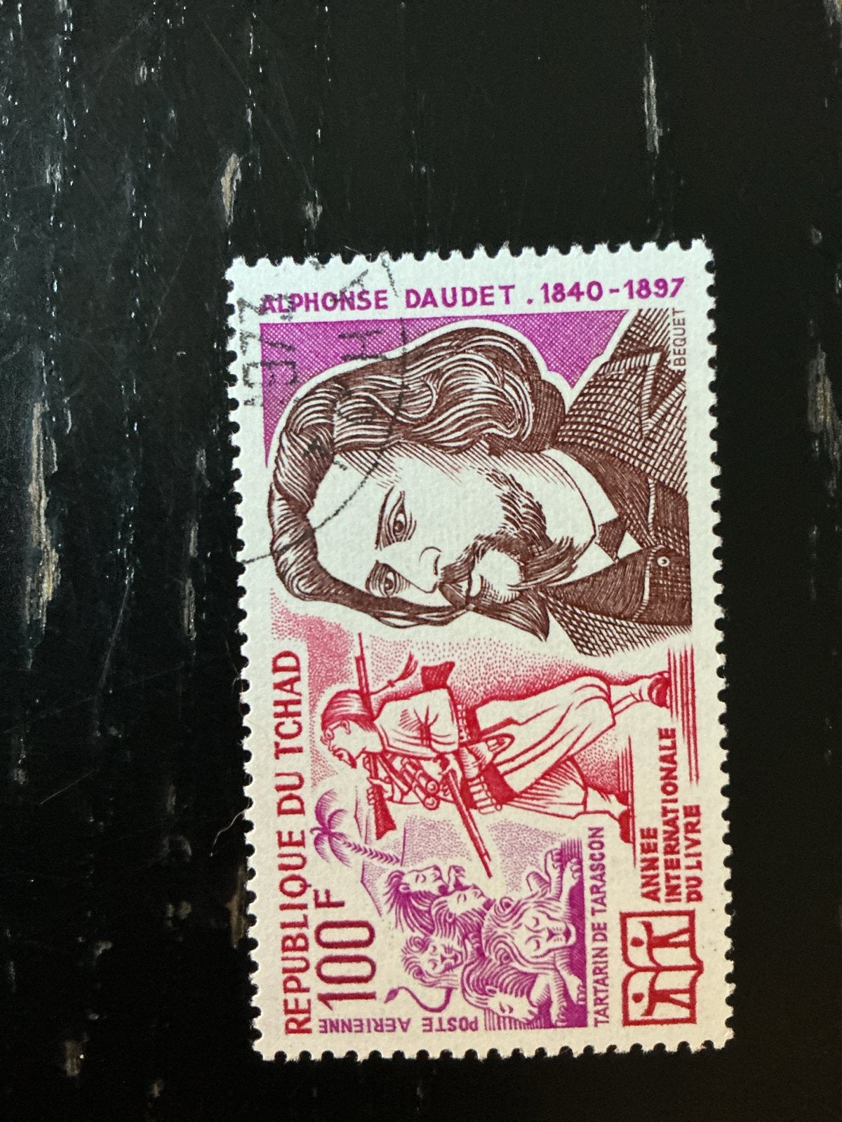 Tsjaad postzegel Alphonse Daudet 100F Post Aerienne, Ophalen of Verzenden, Overige landen, Gestempeld