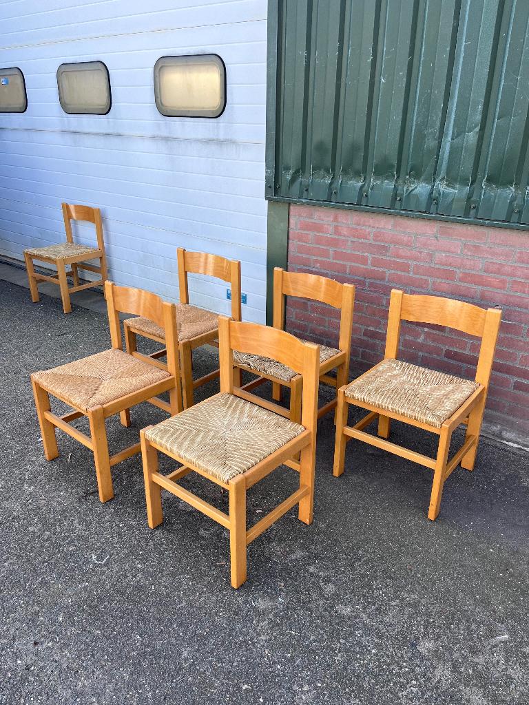 Stoelen vintage retro design jaren 60 riet hout, Huis en Inrichting, Ophalen, Gebruikt, Twee, Bruin