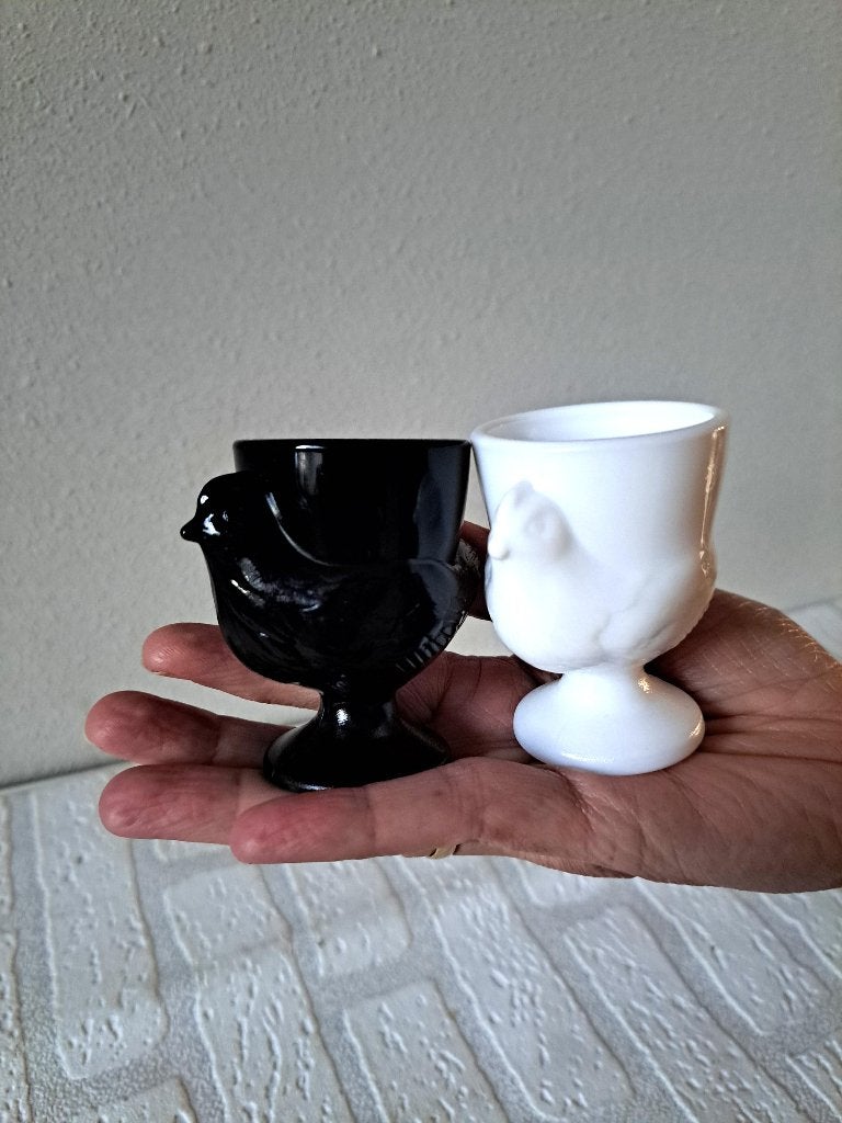 Kip Eierdopjes Luminarc Zwart en Wit Glas D5x7cm, Overige typen, Ophalen of Verzenden, Overige stijlen, Glas