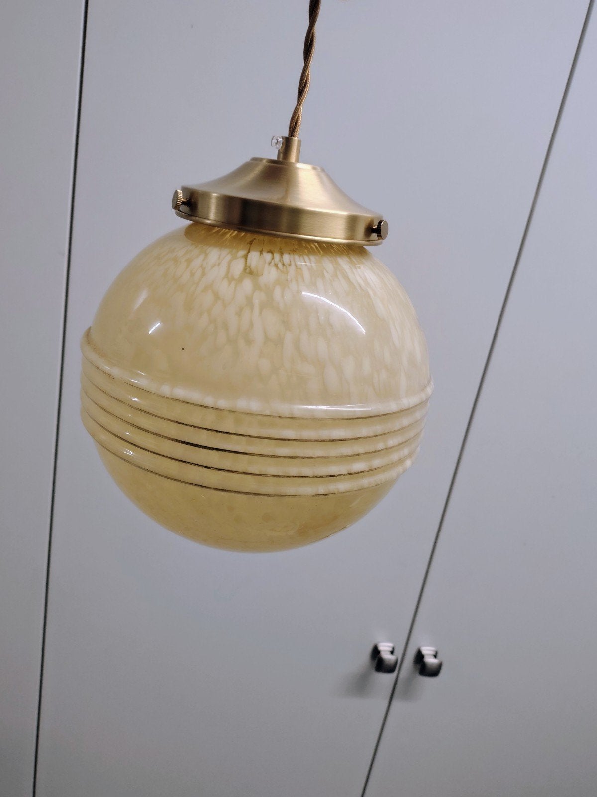 Vintage Art Deco Hanglamp - Clichy-glas, Ophalen of Verzenden