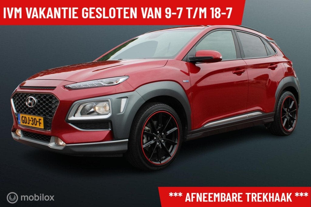 Hyundai Kona 1.6 GDI HEV Fashion Sport, Rosso Color Package,, Auto's, Hyundai, Gebruikt, Leder en Stof, Bedrijf, 19 km/l