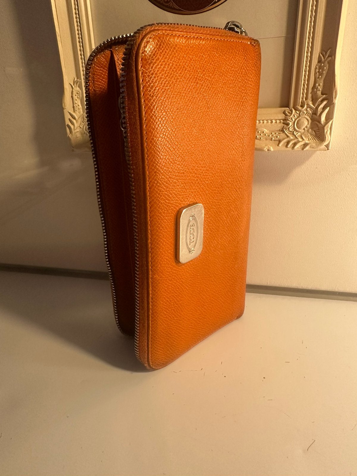 Vintage Tod’s oranje leren portemonnee unisex, Ophalen of Verzenden, Zo goed als nieuw, Oranje