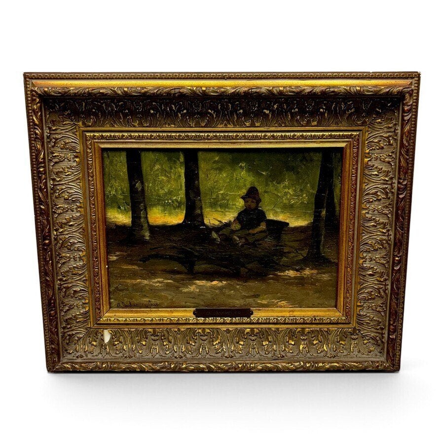 Charles Dankmeijer (1861-1923) - Meisje op kruiwagen, Nederlandse school, Doek, Portret of Personen, Ophalen of Verzenden