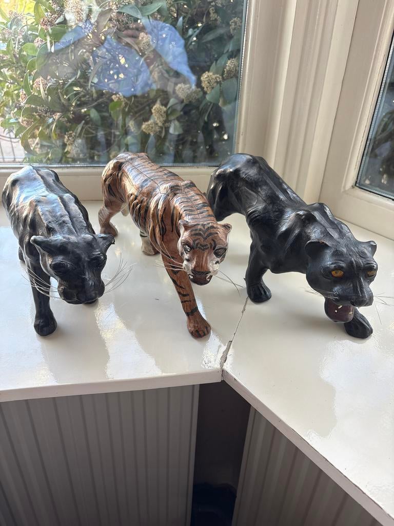 Set van 3 Vintage Panter en Tijger Beelden, Ophalen of Verzenden, Gebruikt, Dier