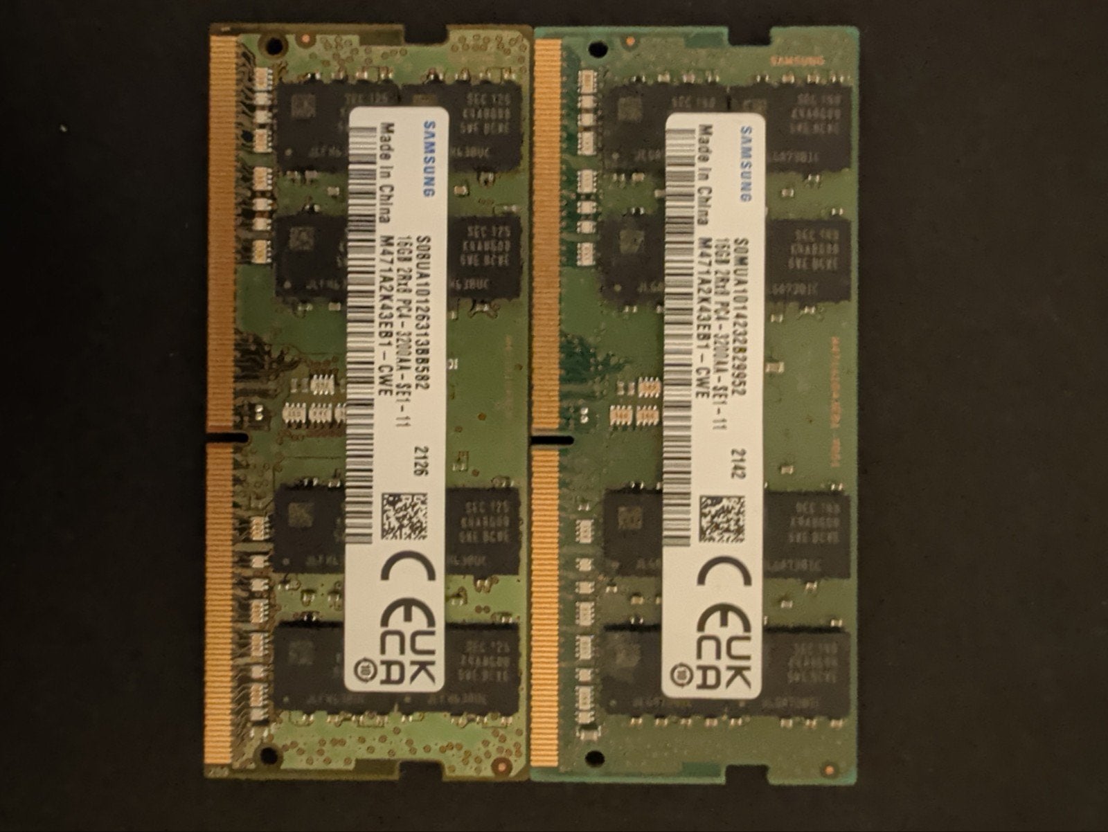 2x 16GB Samsung DDR4 RAM Geheugen (32GB Totaal), Computers en Software, Ophalen, DDR4, Zo goed als nieuw, Laptop