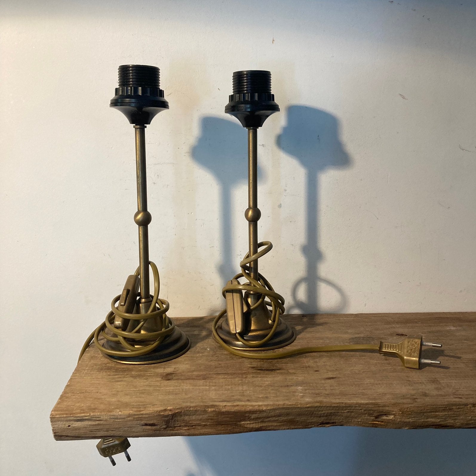 Set van 2 vintage messing lampvoeten, Ophalen of Verzenden