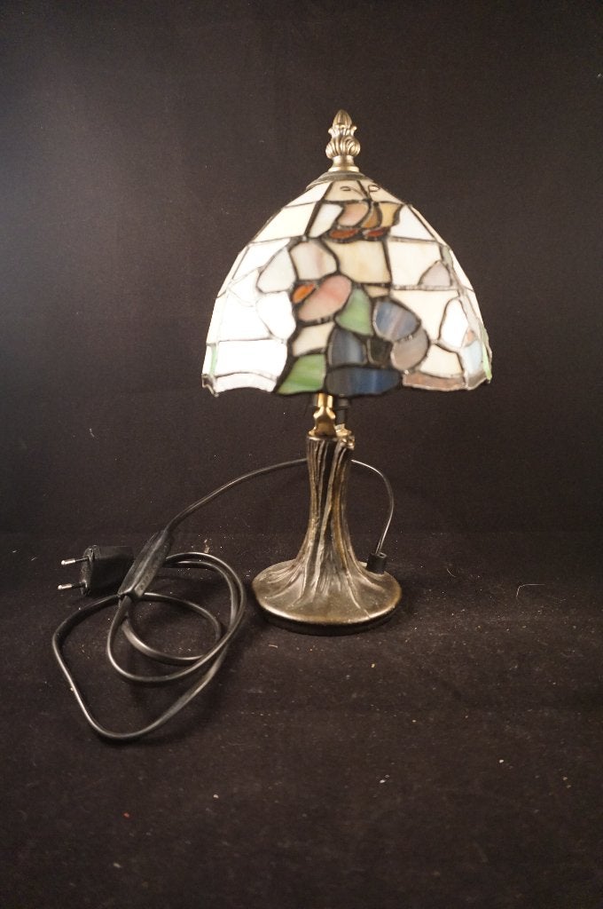 Tiffany-stijl Tafellamp met Boomstam-voet (30 cm), Gebruikt, Tiffany lamp, Meerkleurig, 30 cm