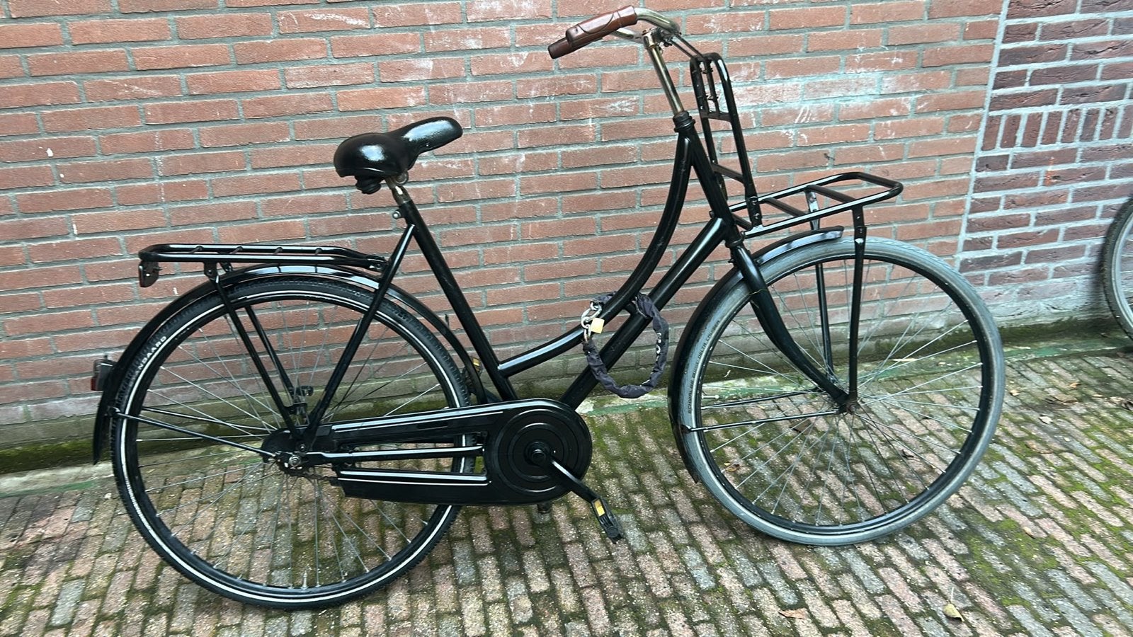 Zwarte transportfiets met voordrager en terugtraprem, Terugtraprem, Ophalen, Overige merken, 53 tot 56 cm
