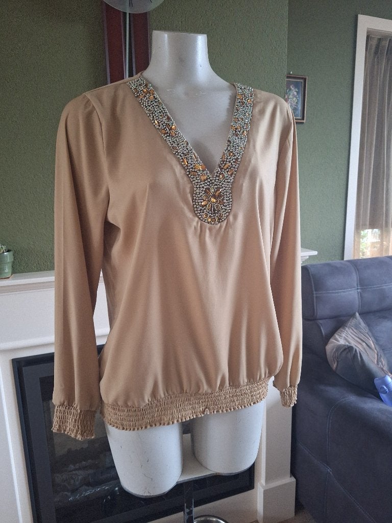 K-Design K Design beige gouden top M, Maat 38/40 (M), K-design, Verzenden, Beige