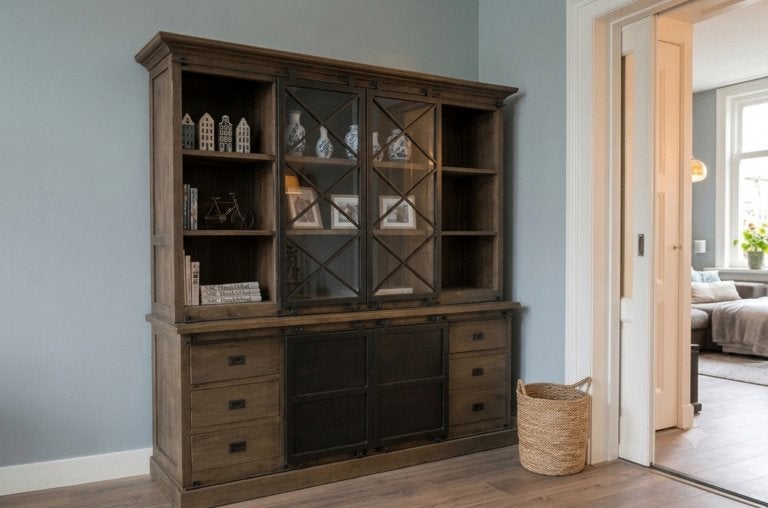 Teak vitrinekast 200 cm – Industrieel
