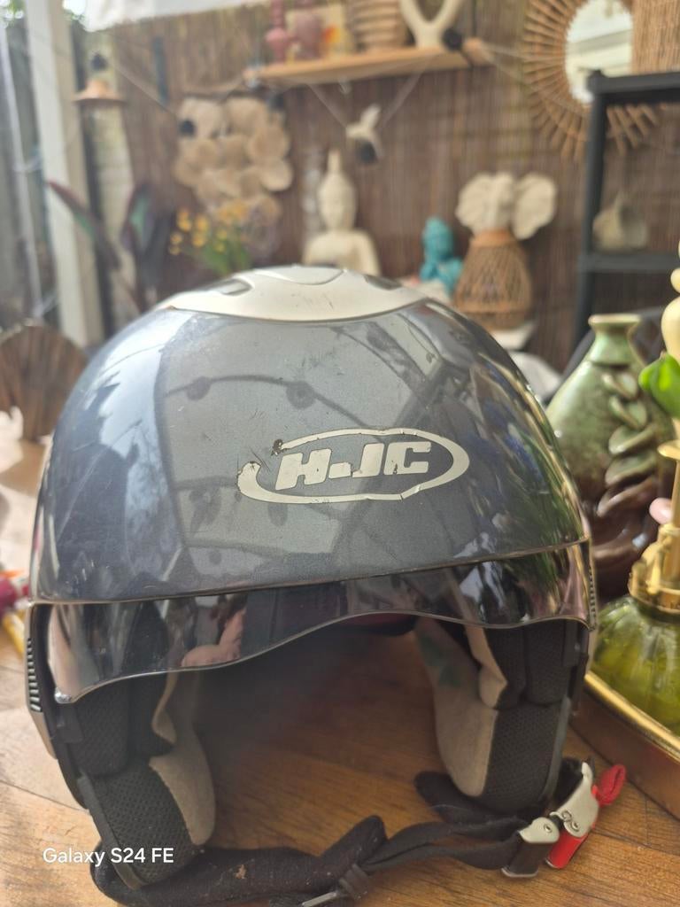 Stoere bromfietshelm M 58 donkergrijs/zwart/zilver, Ophalen of Verzenden, Gebruikt, Medium, HJC