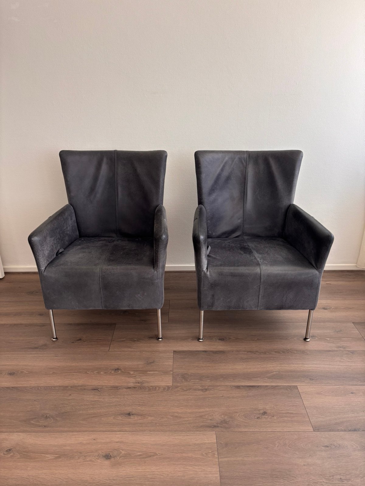 Fauteuil 2x leer vintage blue verstelbare rugleuning, Huis en Inrichting, Fauteuils, Ophalen, Gebruikt, 50 tot 75 cm, Leer