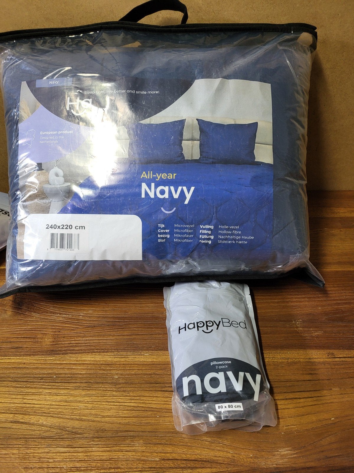 Happybed Dekbed Navy 240x220 met kussenslopen, Huis en Inrichting, Slaapkamer | Beddengoed, Blauw, Ophalen of Verzenden, Deken of Dekbed