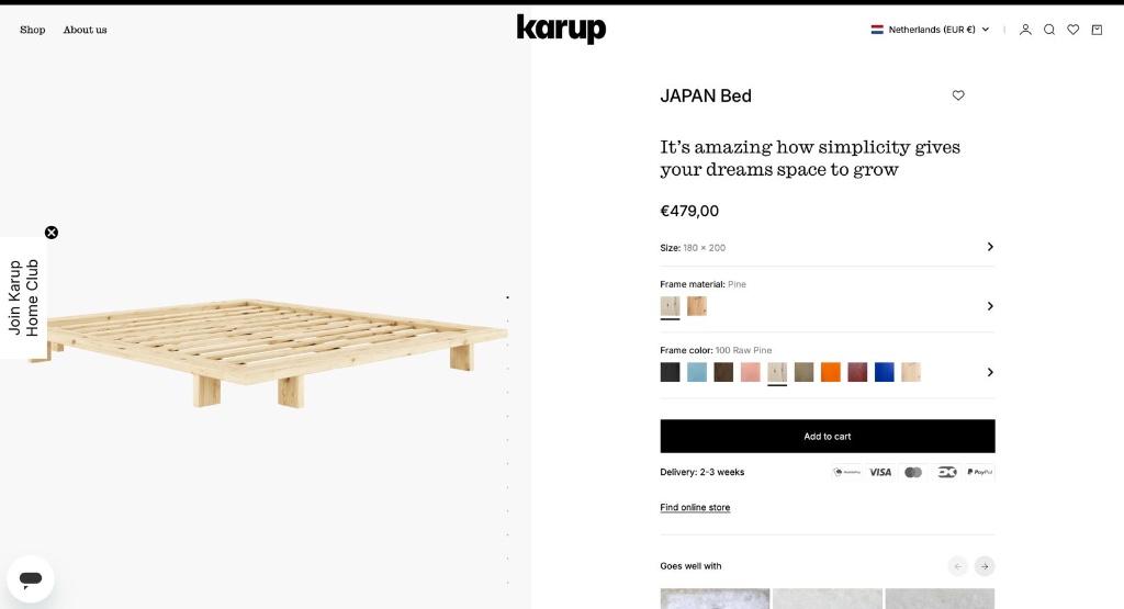 Japan Futon Bed van Karup - 180x200, Huis en Inrichting, Slaapkamer | Bedden, Zo goed als nieuw, Tweepersoons, 180 cm, 200 cm