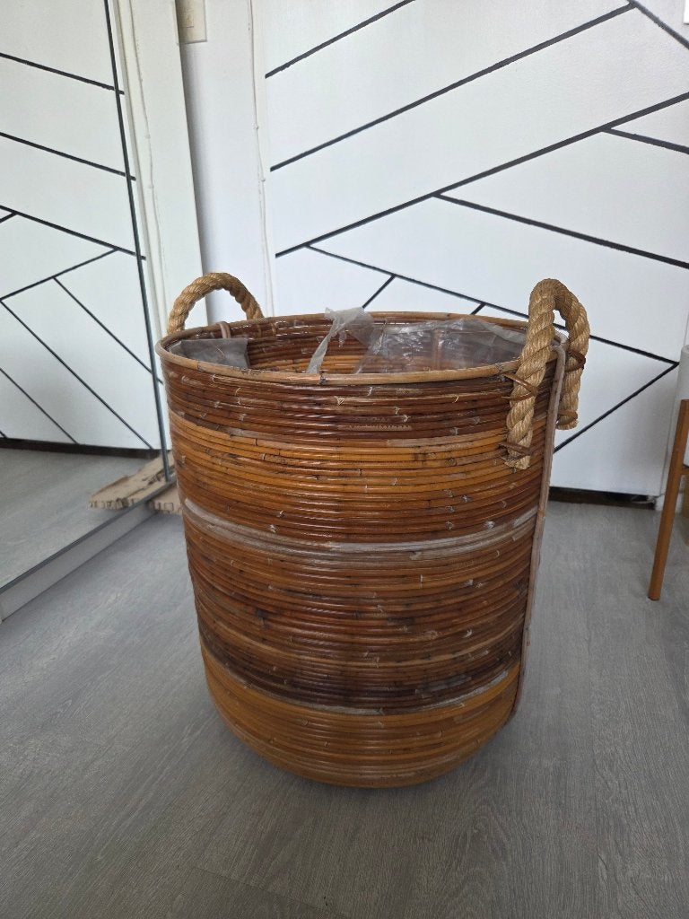 Grote rotan plantenmand met handvatten, Ophalen, Gebruikt, Minder dan 60 cm, Rond