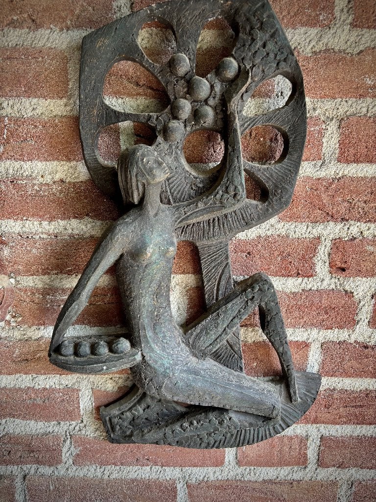 Vintage keramisch wandreliëf vrouw – atelierkeramiek, Antiek en Kunst, Weerbestendig, Brutalistisch, Ophalen of Verzenden, Wanddecoratie